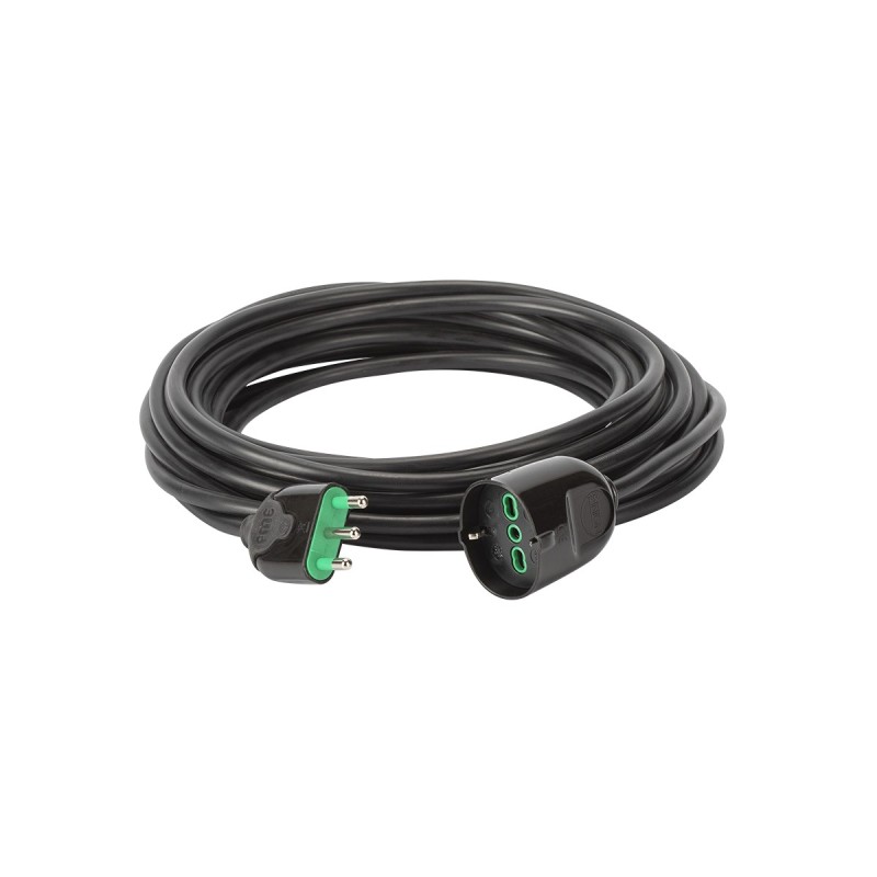 Prolunga lineare 15m (cavo 3G1,5) con spina 16A e presa Bipasso P40 nera.