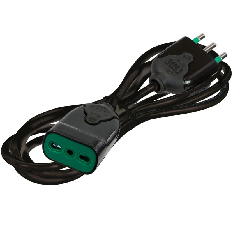Prolunga lineare 3m (cavo 3G1,5) con spina e presa 16A Bipasso nera.