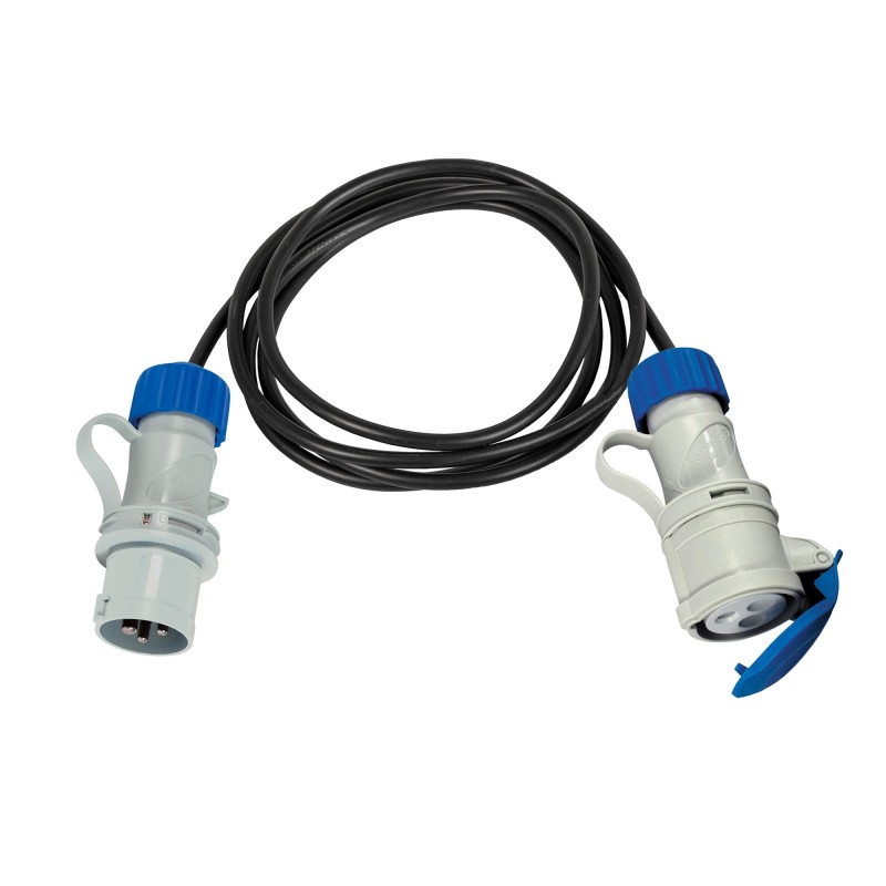 Prolunga lineare 10m (cavo 3G1,5) con spina e presa CEE 16A IP44 nera.