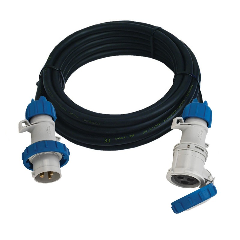 Prolunga da cantiere 20m (cavo H07RN-F 3G2,5) con spina e presa CEE 16A IP67.