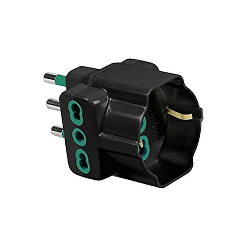 Adattatore triplo spina 16A a 2 Bipasso + 1 Schuko nera (Eco)