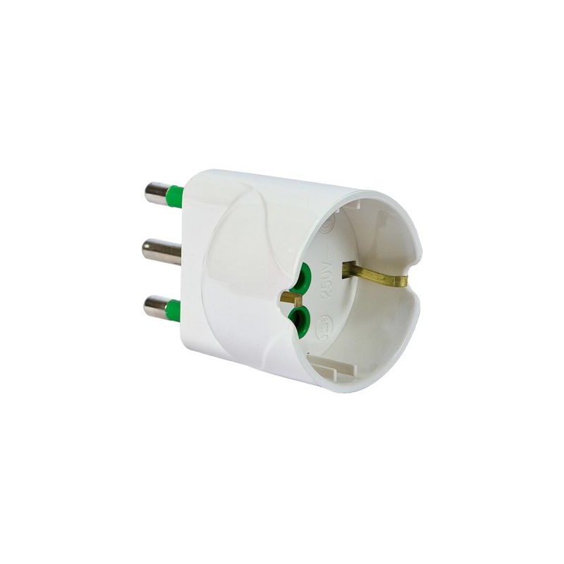 Adattatore semplice spina 16A a 1 presa Schuko P30 bianca (Eco)