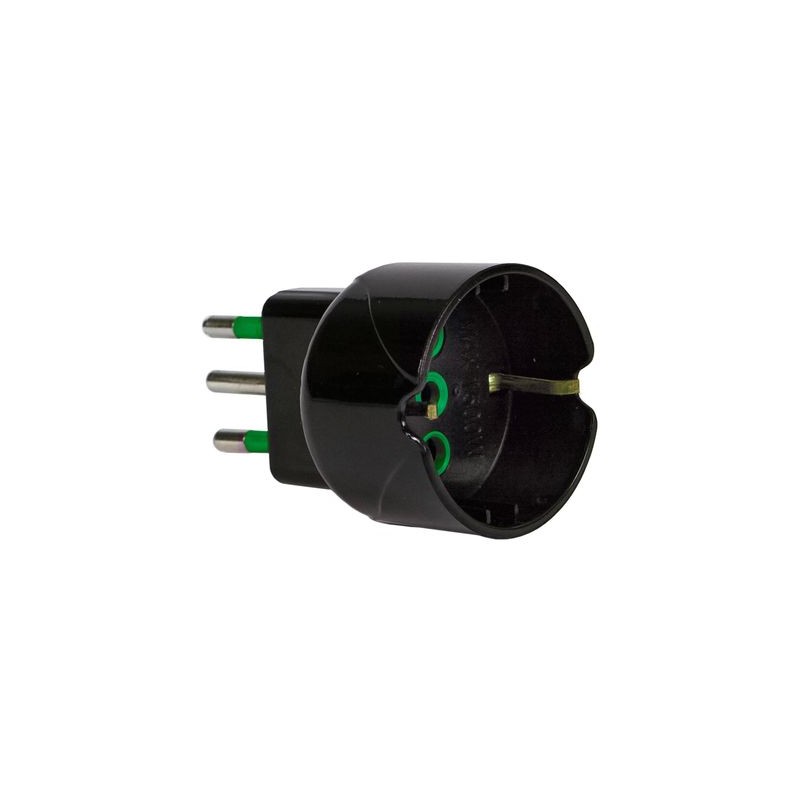 Adattatore semplice spina 10A a 1 presa Schuko P30 nera (Eco)