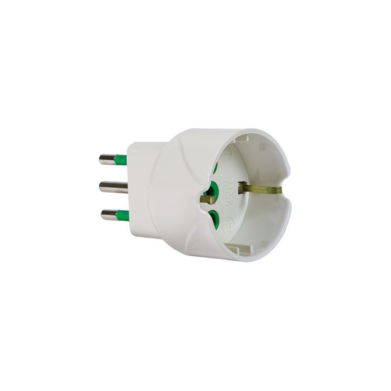 Adattatore semplice spina 10A a 1 presa Schuko P30 bianca (Eco)