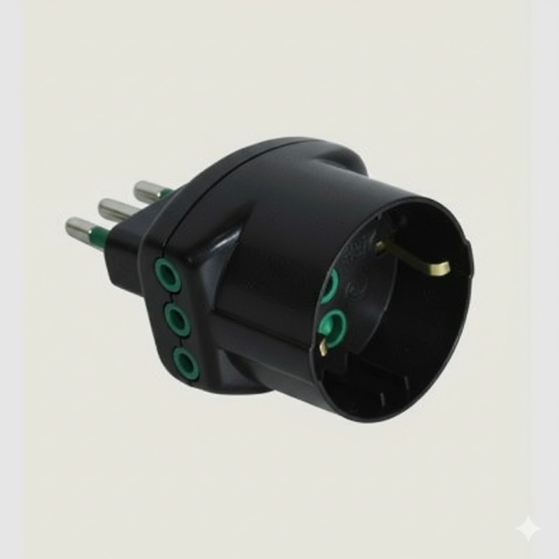 Adattatore triplo Vertical System spina 10A a 2 prese 10A + 1 Schuko (Eco) nera
