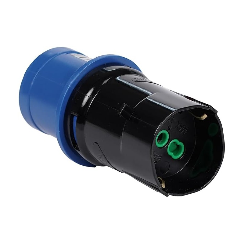 Adattatore industriale nero con spina CEE 16A e 1 presa Schuko P40