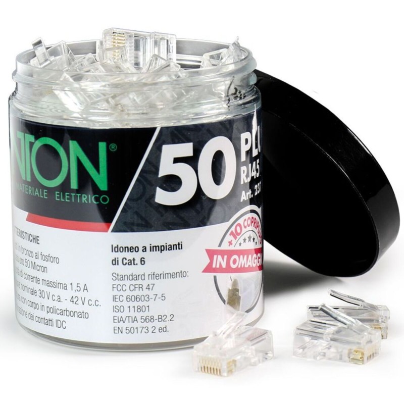 Kit 50 plug RJ45 Cat. 6 UTP con copriplug