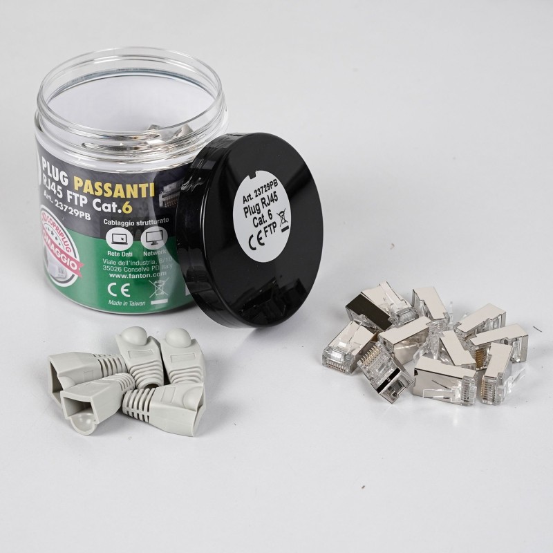 Kit 50 plug RJ45 Cat. 6 FTP passanti schermati con copriplug