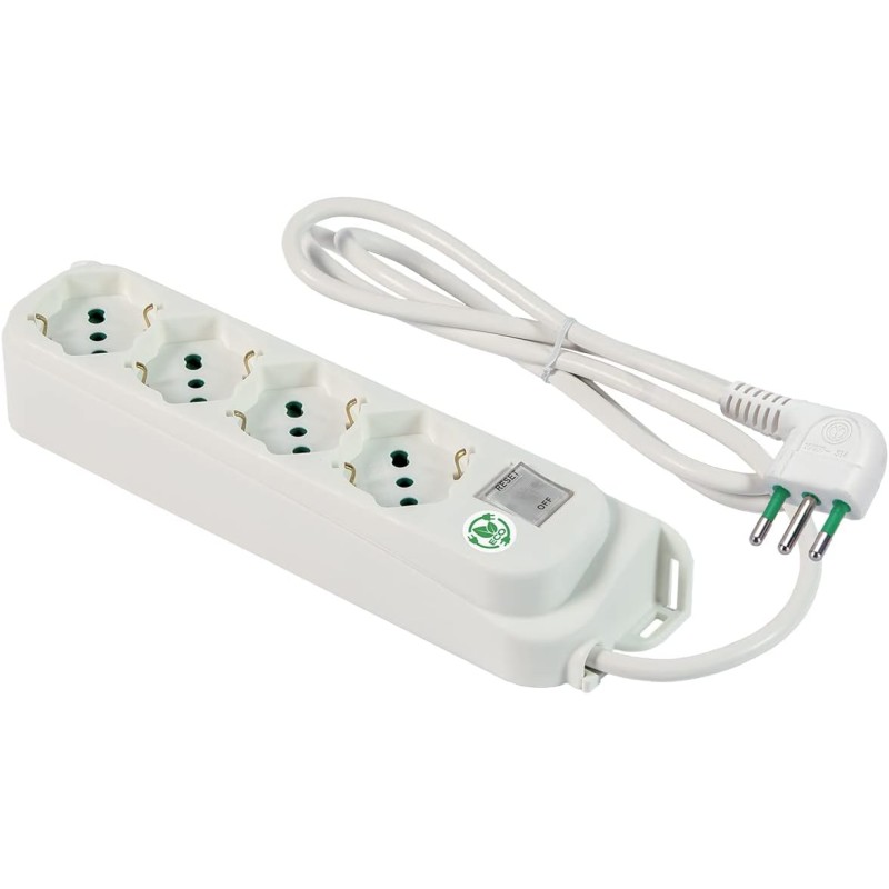 Multipresa Relife ECO 4 uscite Bipasso P40 con cavo 1,5m, interruttore di sicurezza e spina 10A