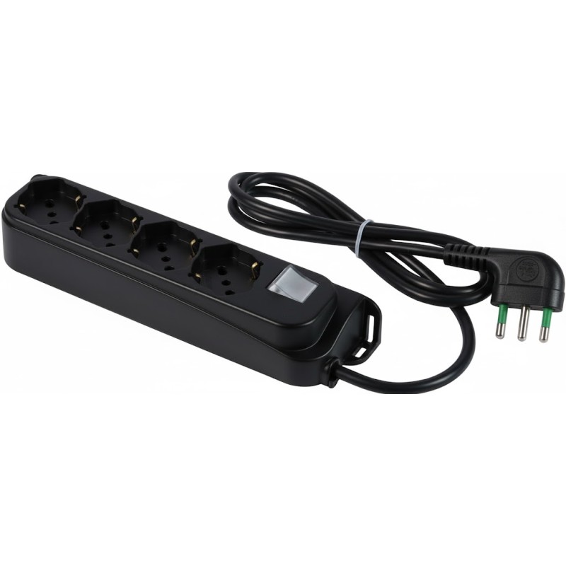 Multipresa Relife 4 uscite Bipasso P40 nera con cavo 3m, interruttore e spina 16A