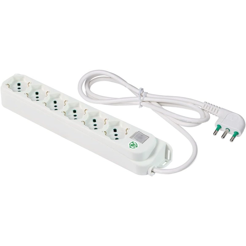 Multipresa Relife ECO 6 uscite Bipasso P40 con cavo 1,5m, interruttore e spina 16A