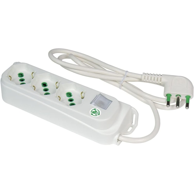 Multipresa Relife ECO 3 uscite Bipasso P40 con cavo 1,5m, interruttore e spina 16A
